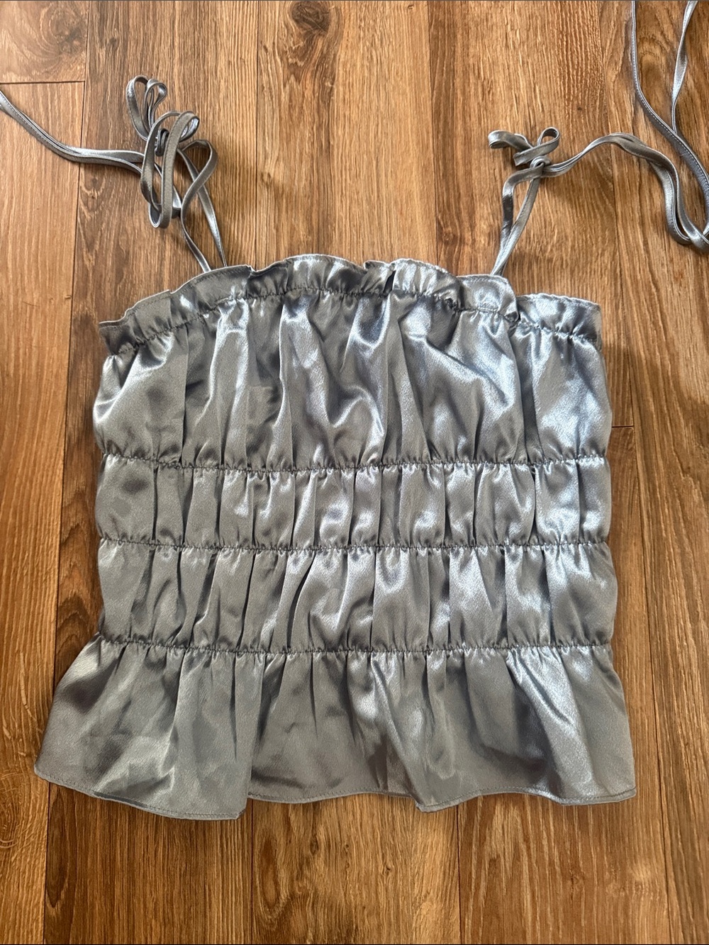 SHEIN Silver/ light blue Ruched Satin Tie-Shoulder Cami
